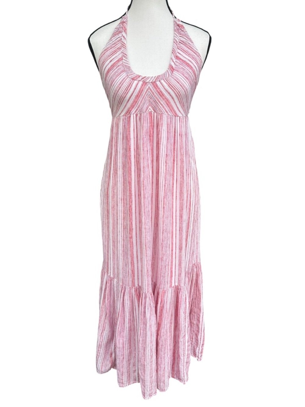 Free People Audrey Halter Maxi Dress Pink Striped XS Boho Beach Cottagecore